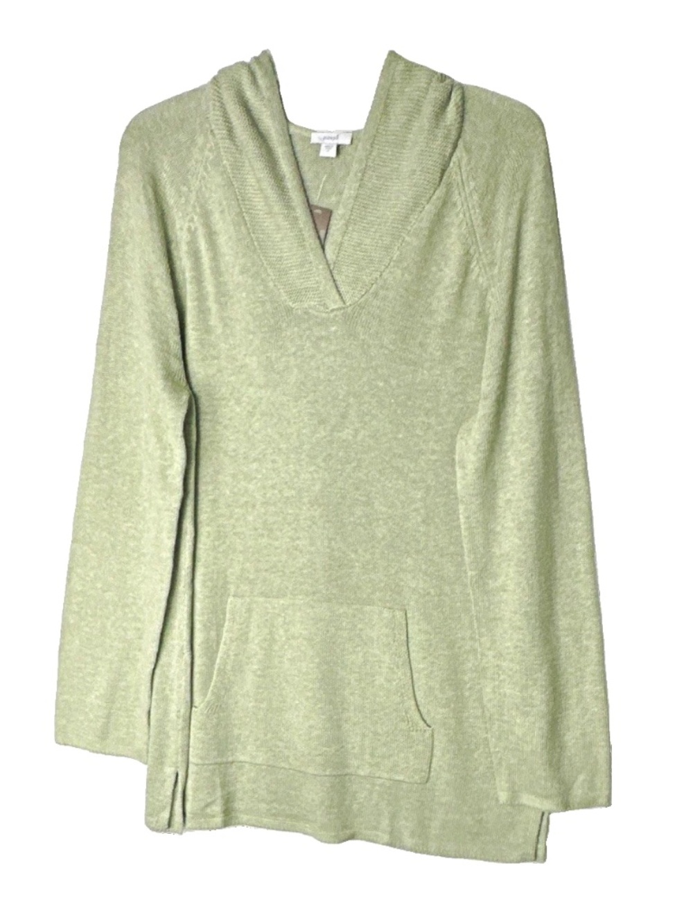 J.Jill Pure Jill Green Knit Hooded Pullover Sweater V-Neck Pockets L NWT